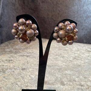 Vintage Purple Beaded Clip On Earrings